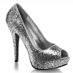 Silver Glitter Peep Toe Stiletto Heels
